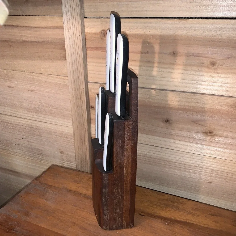 1960s Ekco Vanadium Dutch Tulip 6pc Knife Set W/Wood Wall Hanging USA Rare‎ READ
